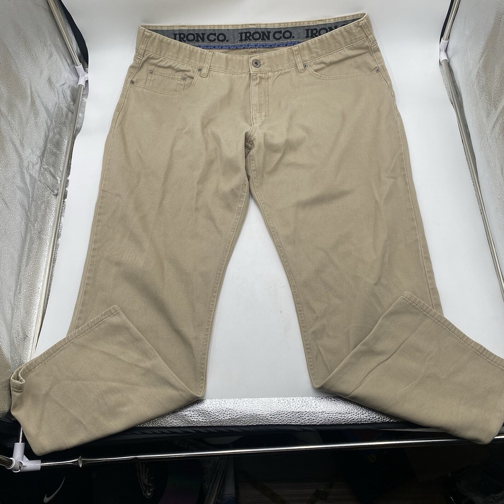 Iron Co Pants 40x32 Chino Comfort Waistband Straight Khaki Tan 5 Pockets EUC